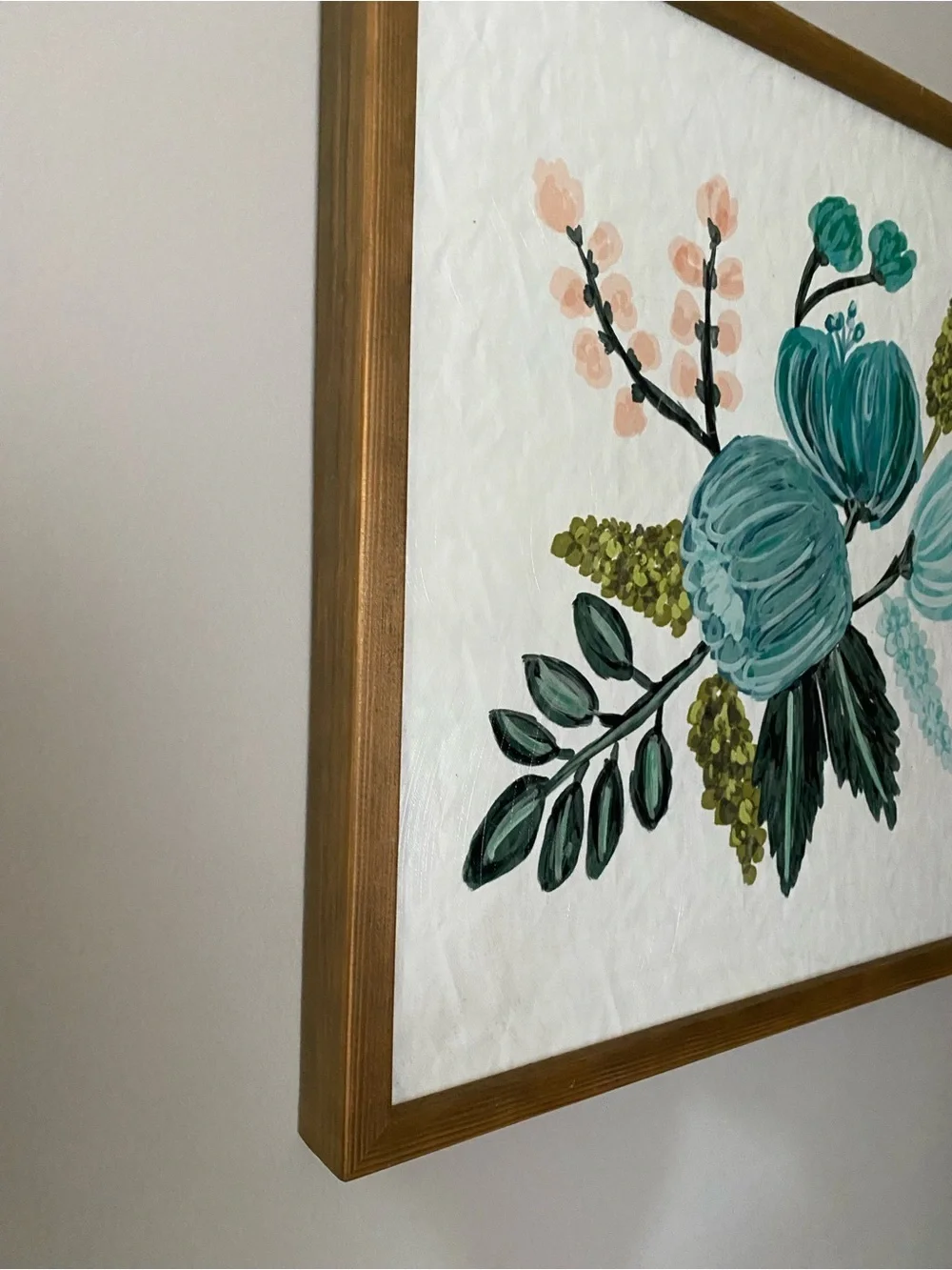 17”Framed Floral Wall Art in Teal and Cream